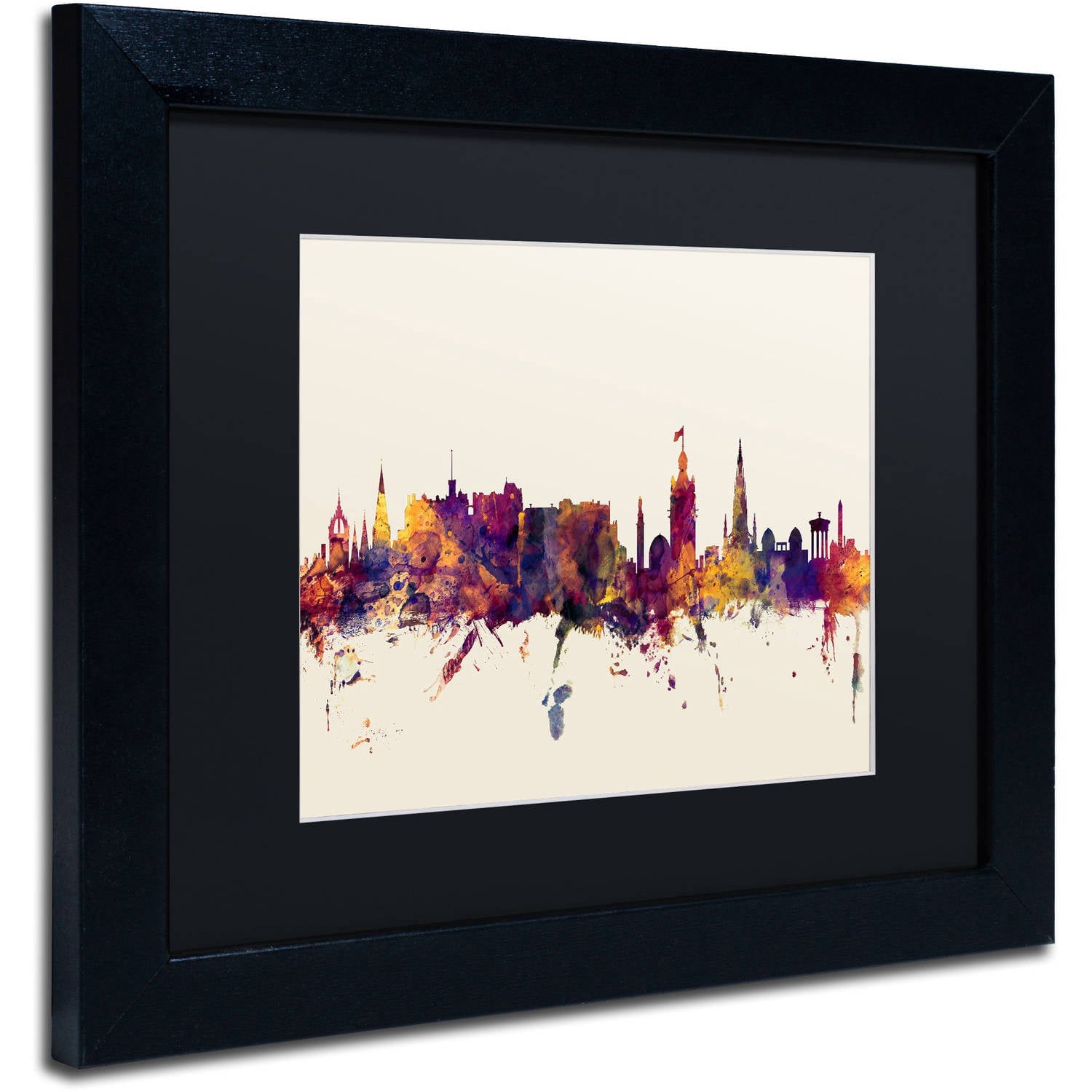 Trademark Fine Art "Edinburgh Scotland Skyline" Canvas Art by Michael Tompsett, Black Matte, Black Frame