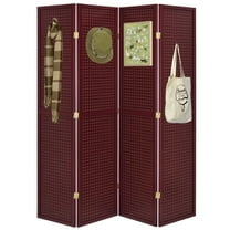 4 Panels Room Divider Folding Screen Pegboard Insert Red Color 71' High x 70" Wide Freestanding