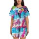 thumbnail image 1 of Fotbe Tropical Flamingo Summer Conjunto de Pijama Estampado para Mujer, 2 Piezas, Ropa de Dormir con Camiseta de Manga Corta y Shorts Suaves-Small, 1 of 6