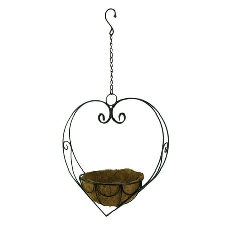- Black Scroll Heart Metal Hanging Basket with Coconut Fiber Liner