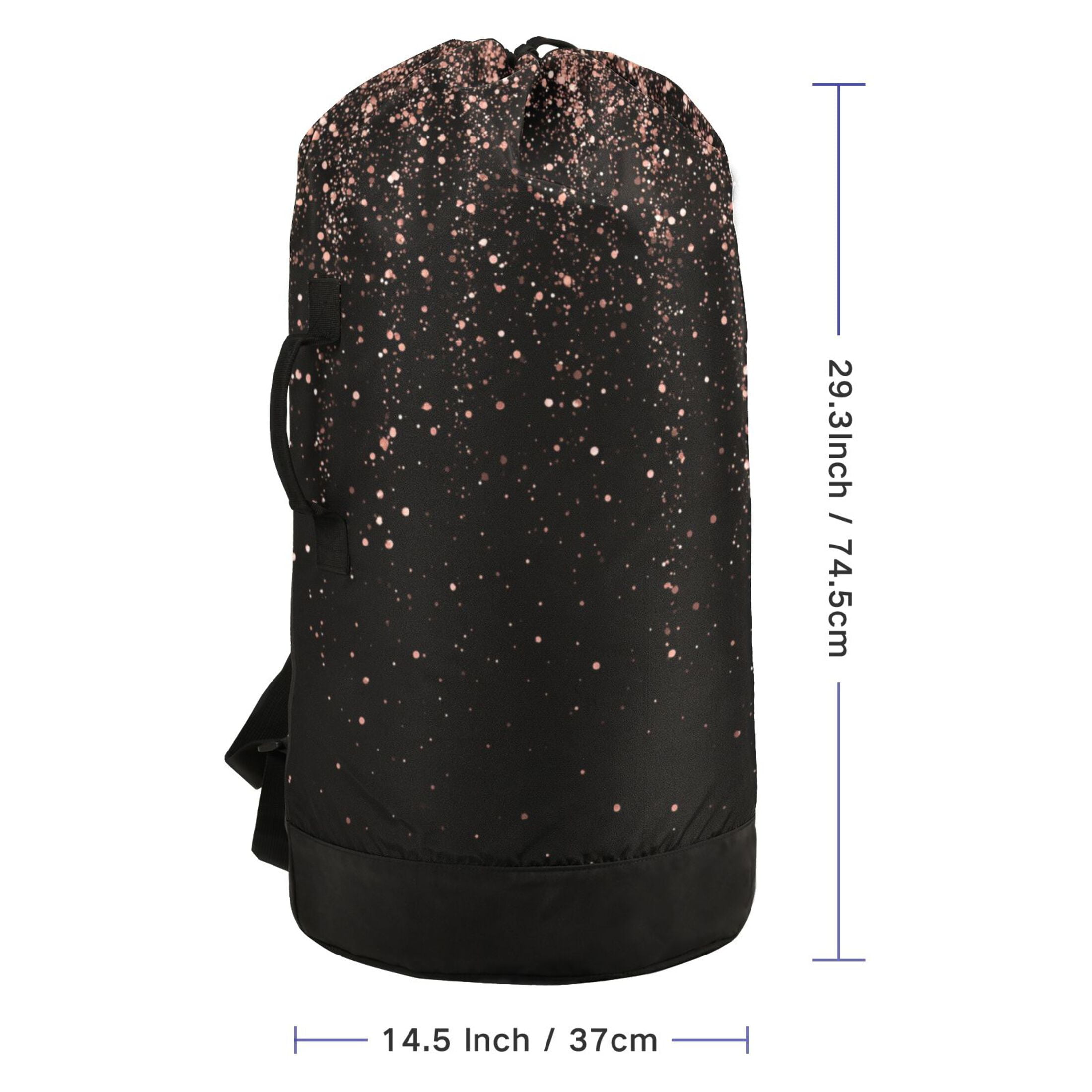 14.5x29.3in Laundry Backpack Bag with Drawstring & Adjustable Straps Heavy-Duty Wash Bag for Travel Storage Camping Rose Gold Glitter
