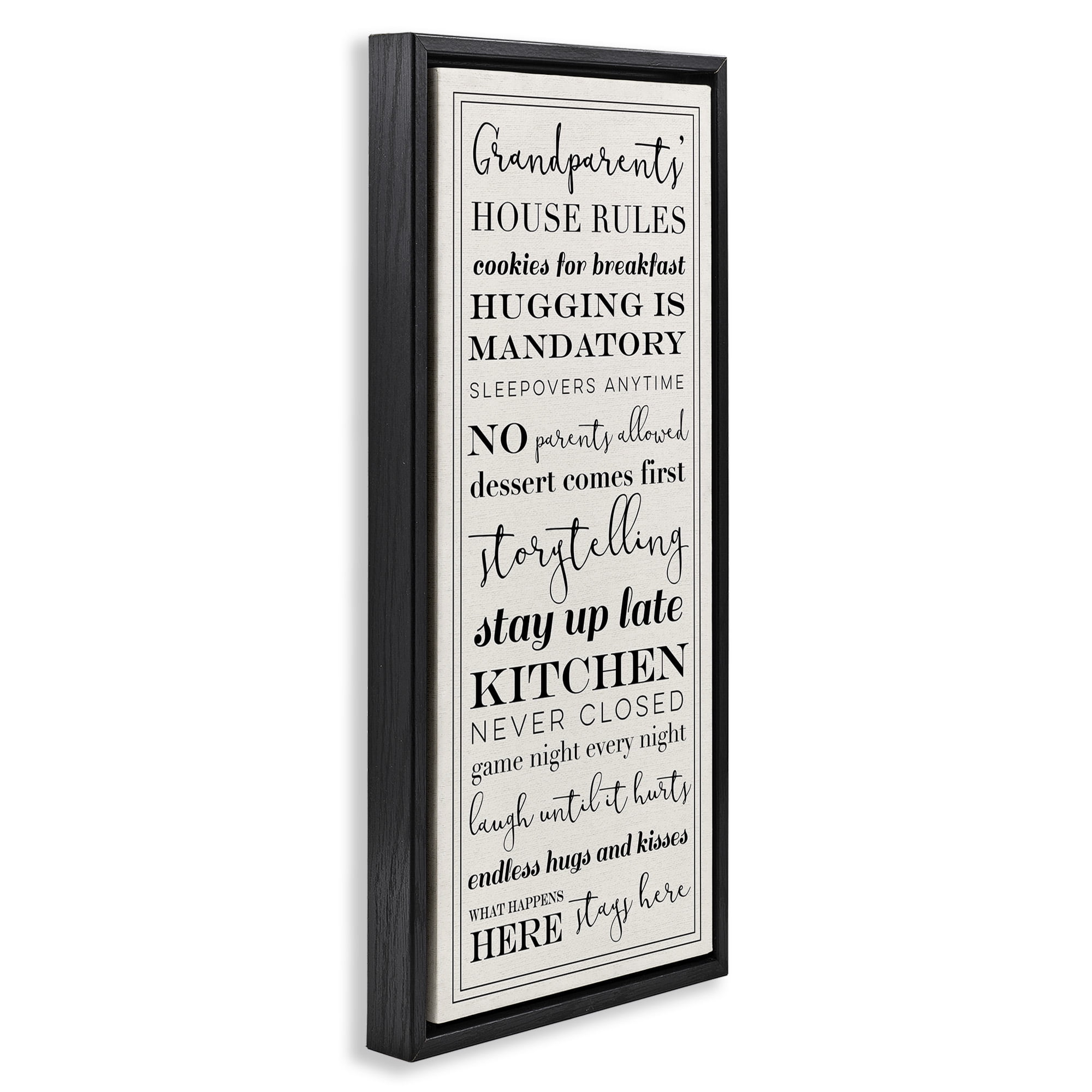 Stupell Industries Grandparents House Rules Inspirational Painting Black Floater Framed Canvas Art Print Wall Art, 15 x 31
