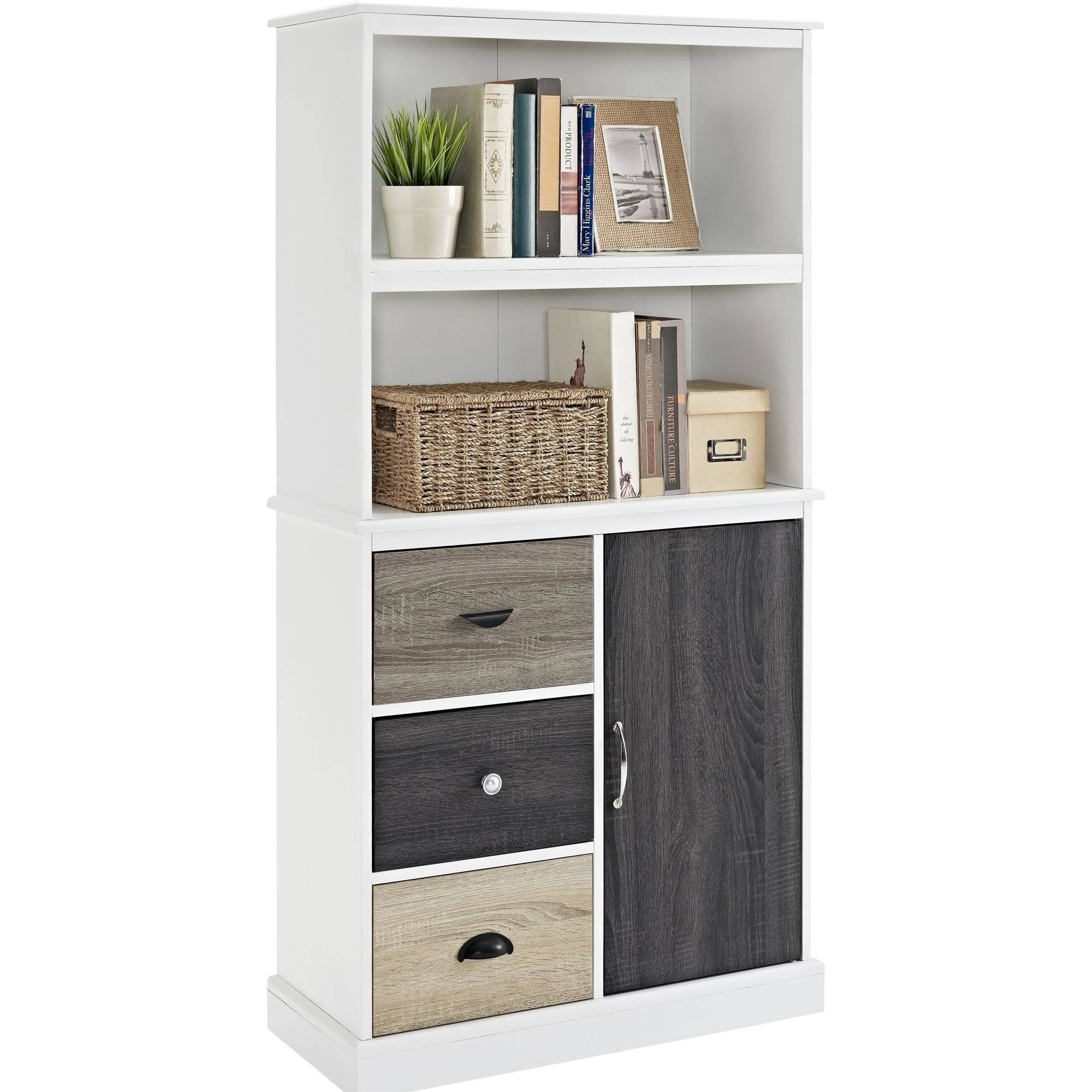 Ameriwood Home Mercer Storage Bookcase With Multicolored Door And Ameriwood Home Mercer Storage Bookcase With Multicolored Door And Drawer Fronts White