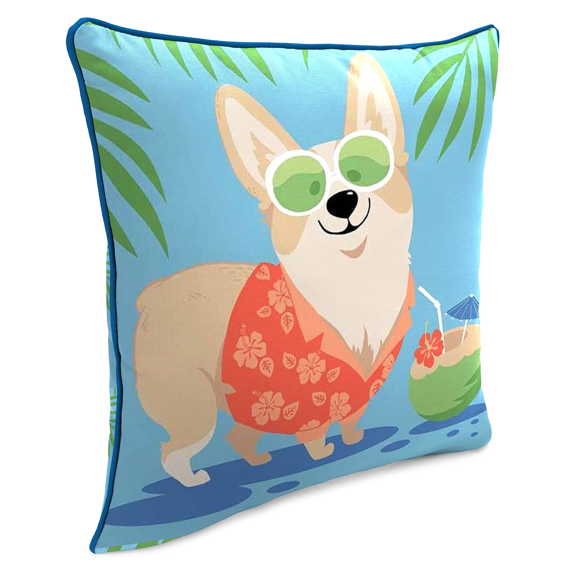 Jordan Manufacturing 16" x 16" Vacation Dog Blue Animal Square Outdoor Throw Pillow with Welt