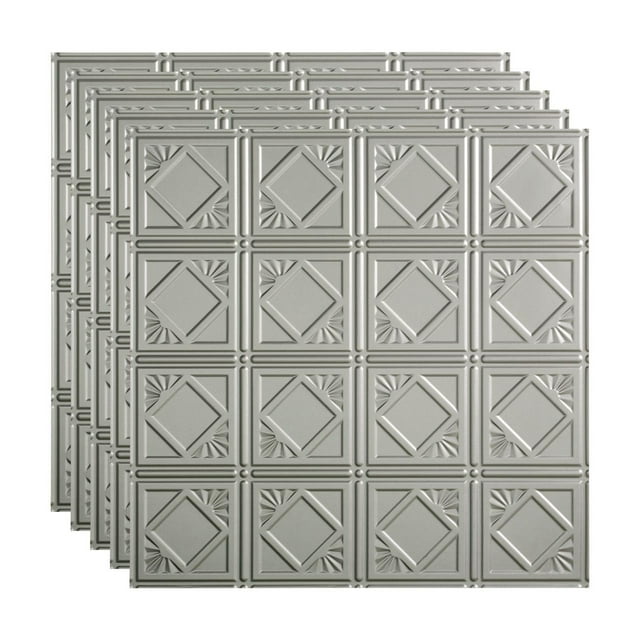FASÄDE Traditional 4 Decorative Vinyl 2ft x 2ft Lay in Ceiling Panel in Argent Silver(5 Pack)