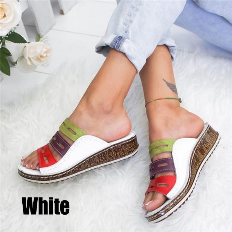 Women Summer Comfy Splicing Hollow Wedges Sandals Slippers Casual ...