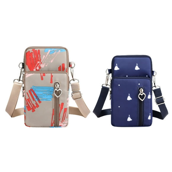 2 piezas de bolso cruzado con cremallera para mujer, bolso para teléfono móvil, brazalete, regalo para niñas, 19*10*6 cm + 17*9*5 cm caqui + azul