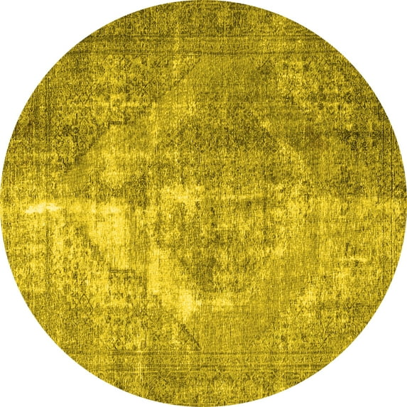 Ahgly Company Machine Washable Indoor Round Persian Yellow Traditional Area Rugs, 5' Round