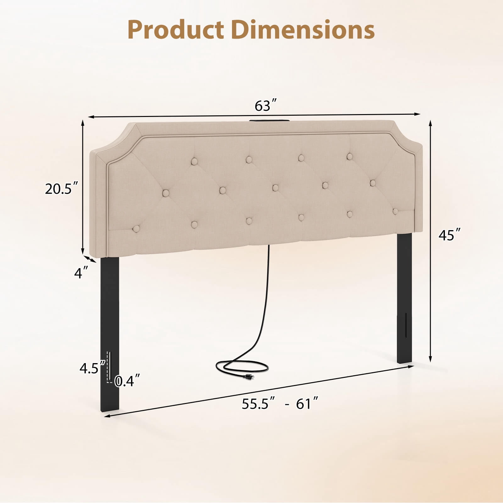 Costway Headboard for Queen & Full Size Bed,Tufted Upholstered Head Board with 2 AC Outlets Beige
