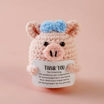 Handmade Emotional Support Blue Bow Piggy , Positive Crochet Piggy Doll with Card, Inspirational Small Handmade Knitted, Funny Gift for Women Men Birthday Friends Coworkers, Office Decor