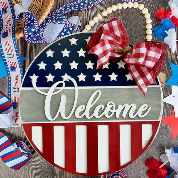 Wzzjkit 4th of July Decorations Star Doorplate Hanging Patriotic Memorial Day Independence Day, Red White and Blue Patriotic Decorations for Outdoor Home Decor Party Supplies