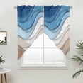 thumbnail image 5 of Blue Brown Kitchen Window Curtains, Swag Curtains Valance for Bedroom Living Room Bathroom, Gradient Geometric White Water Stripes Modern Rod Pocket Window Curtain Block Drapes 2 Panels 36"x36", 5 of 9