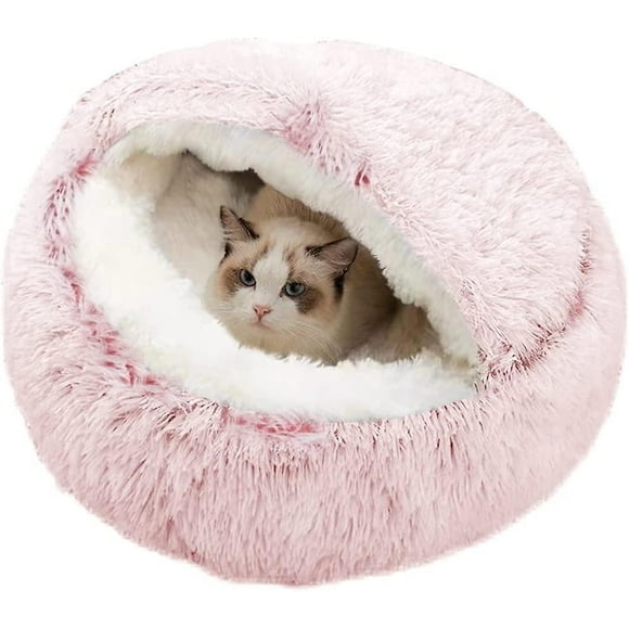 Lit pour Chat avec Capuche en Velours Lit pour Chat, Lit Confortable pour Chat d'Intérieur Ou Petit Chien, Lit Silencieux pour Chat, Lit Silencieux en Forme de Beignet, Adapté aux Petits et Moyens Animaux