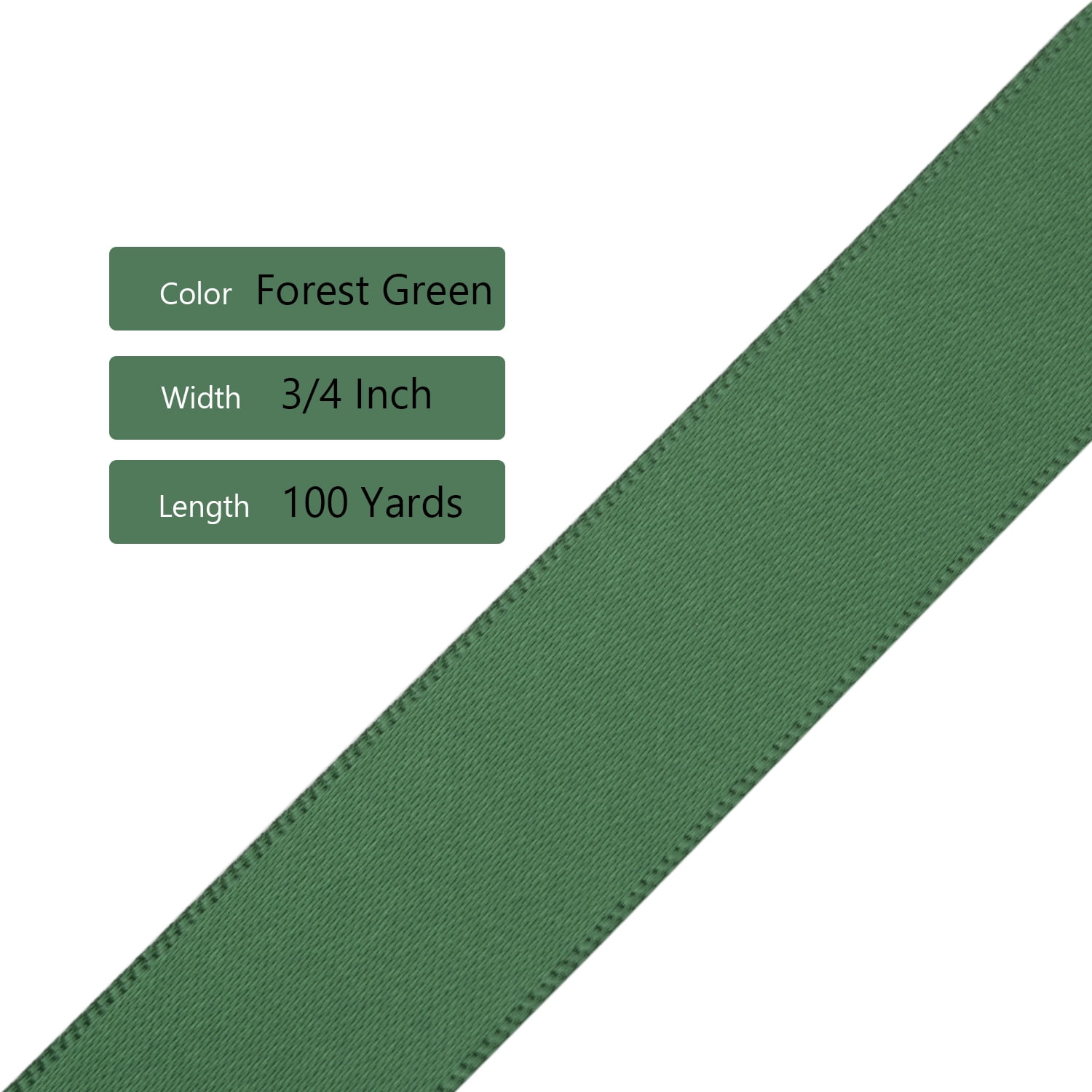 Ribbonitlux Forest Green Satin Ribbon 3/4 inch Double Sided Quality Satin for Weddings, Invitations, Sashes, Crafts, Apparel, Headbands - 100 Yds/roll