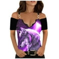 thumbnail image 1 of Pompotops Femmes Imprimé Floral Cassé Col en V Manches Courtes Tunique Chemisier Tops, 1 of 6