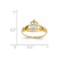 thumbnail image 2 of Solid 14k Yellow Gold CZ Cubic Zirconia March Simulated Birthstone Claddagh Heart Ring (15mm) - Size 7.5, 2 of 2