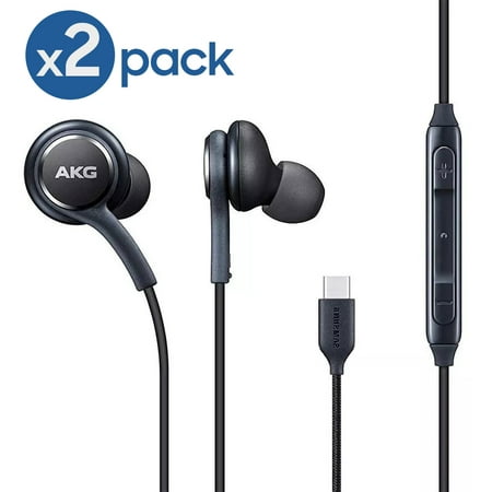 2-Pack Samsung OEM Earbuds Earphones Wired Compatible with Samsung Galaxy Note 10 Original Designed by AKG Type-C with Mic and Remote Control for Galaxy Note10 10+ S10, S9 Plus Edge (Black)