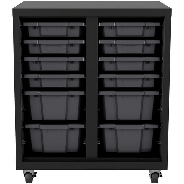 Space Solutions Metal Bin Storage Cabinet Mobile 36x30x18 Black/Graphite