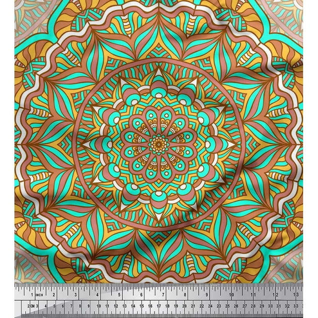 Soimoi Polyester Crepe Fabric Moroccan & Mandala Kaleidoscope Printed Fabric 1 Yard 42 Inch Wide
