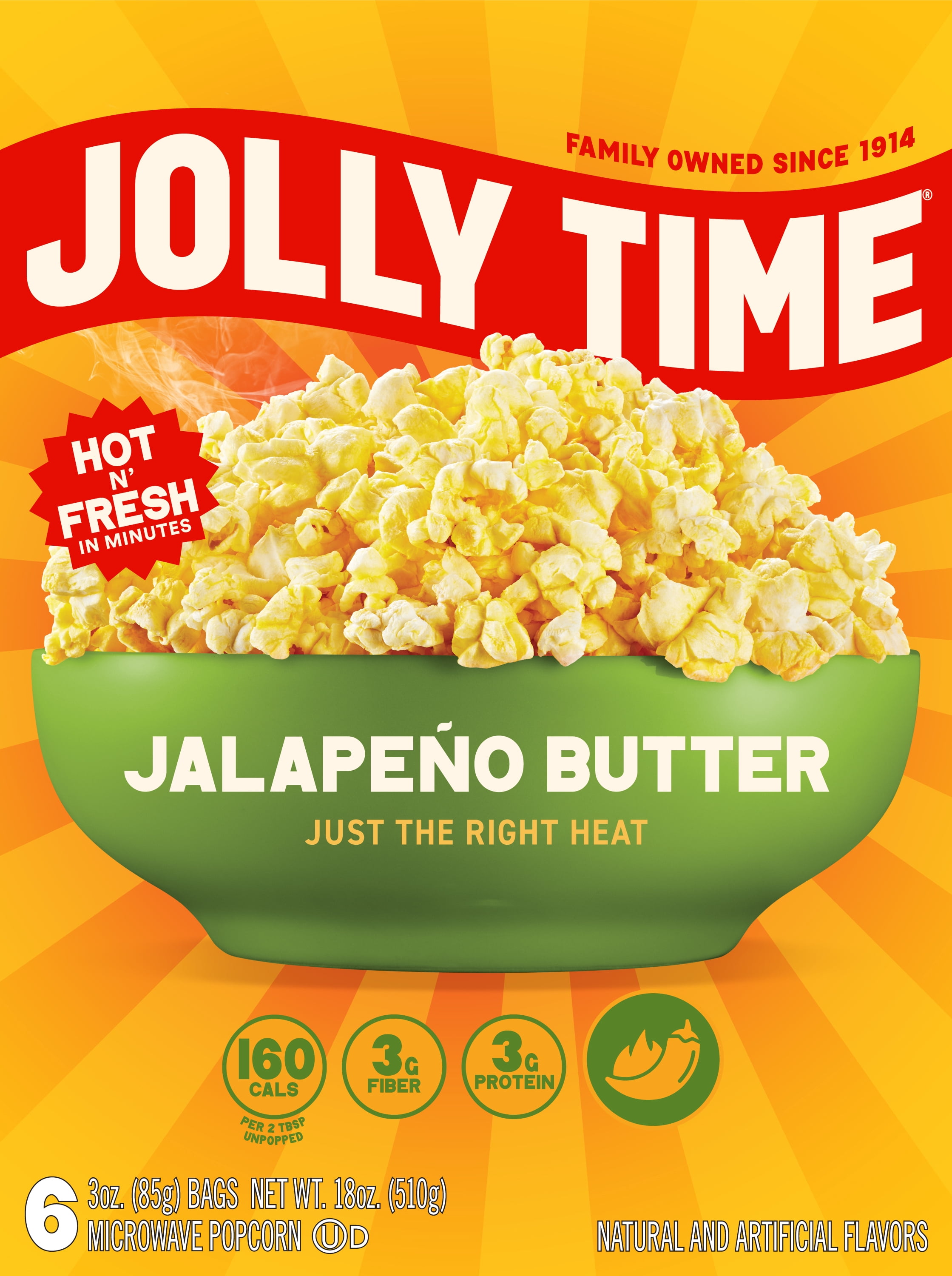 3 pack) JOLLY TIME Jalapeño Butter Microwave Popcorn, 3oz 6ct