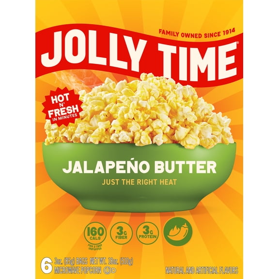 JOLLY TIME Jalapeño Butter Microwave Popcorn, 3oz 6ct Gluten-free