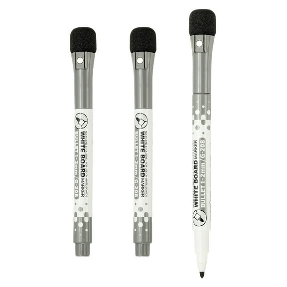 Magnetic Whiteboard Pen, 1-2mm Fine Tip Dry Erase Black Markers, 3 Pcs