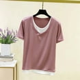 thumbnail image 2 of TAGOLD Womens Short Sleeve Round-Neck Blouses & Shirts Ribbed Panel 2 In 1 Casual Summer Top, 2 of 5
