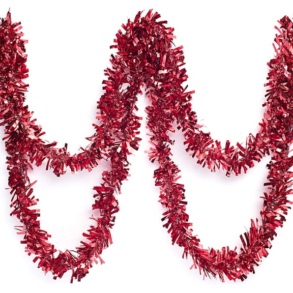 70.87In Bulk Christmas Tree Decorations, Christmas Garland, Metallic Tinsel Twist Garland, Christmas Tinsel Glittering, Hanging Garlands for Xmas, Party Decor (6Pcs, Red)