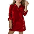 thumbnail image 2 of Tdoqot Girls Velvet Sequin Dress- Long Sleeve Luxurious Turndown Collar Soft Kids Party Mini Dresses Red Size 10-12 Years, 2 of 6