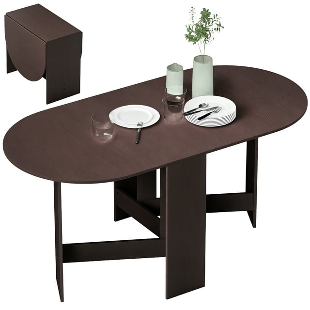 HOMCOM Table à Manger Pliable, Table Ovale à Abattants pour Cuisine, Salle à Manger