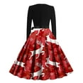 thumbnail image 6 of Women's Cocktail Dresses Christmas Print Wrap Long Sleeve Cocktail Dress Pleated A Line Fit and Flare Wedding Guest Dress, 6 of 6