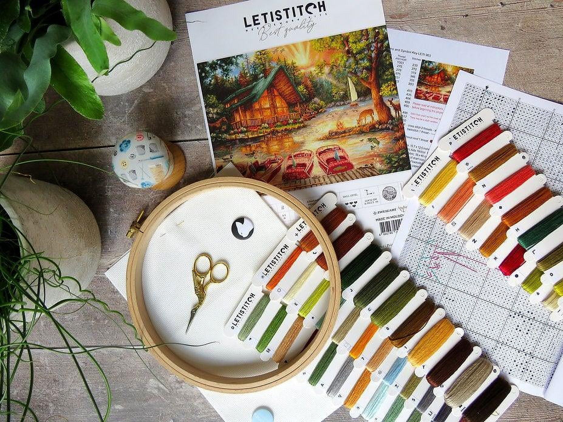 Counted Cross-Stitch Kit By Letistitch Seize the Day Canvas Cotton Needlework Brown Red Water Tree
