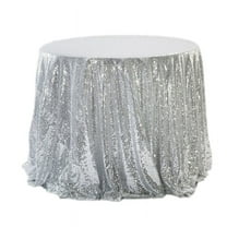 ERDOUY 39 Inch Round Metallic Sequin Tablecloth, Sparkly Glitter Table Cover Perfect for Birthday Parties & Weddings, Silver