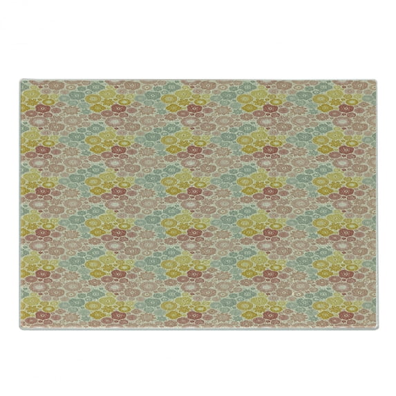 Floral Cutting Board, Pastel Colorful Pattern with Abstract Flower Petals and Dots, Decorative Tempered Glass Cutting and Serving Board, in 3 Sizes, by Ambesonne
