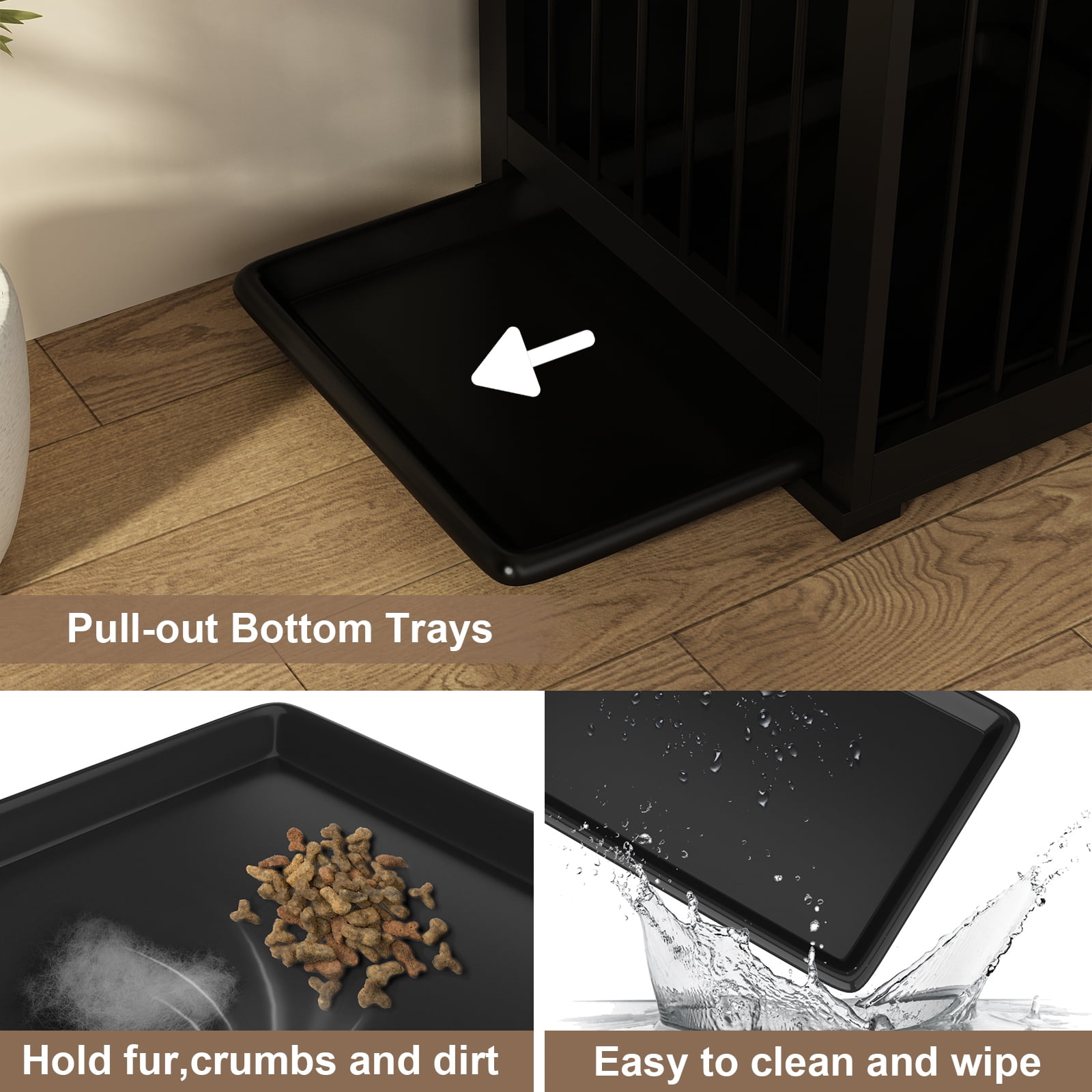 NARTRU Dog Crate Furniture, Wooden Dog Kennel with Tray and Divider, 70.9" , Black