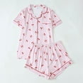 thumbnail image 2 of Yuncity Women'S Pajamas 2 Piece Short Sleeve Cute Cherry Print Button Down Shirt With Shorts Set Sleepwear Loungewear Soft Comfortable Breathable Pjs S-Xl, 2 of 7