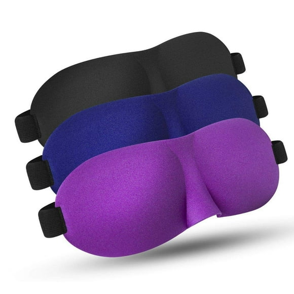 Sleep Mask Pack of 3, Lightweight and Comfortable, Super Soft, Adjustable 3D Contoured Eye Masks for Sleeping, Black/Blue/Purple