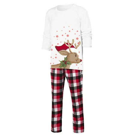 

LEEy-world Christmas Pjs Family Matching Pajamas Christmas Sleepwear Long Sleeve Sleep Shirt With Plaid Pants Soft Loungewear Pjs Set S-Xxl White XXL