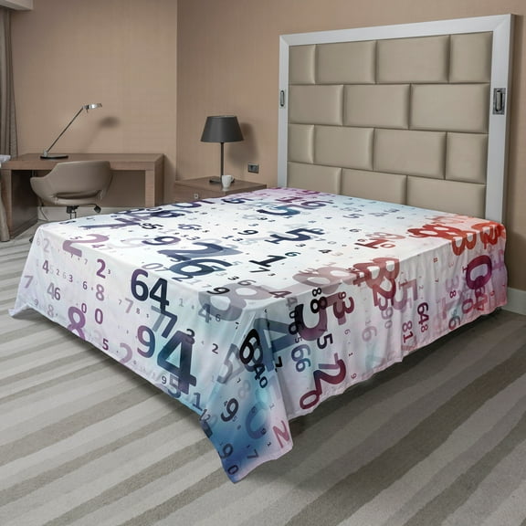 Ambesonne Abstract Flat Sheet, Digital Code Numbers, Queen Size, Teal Black