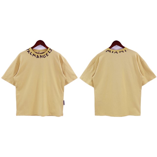 23SS Nueva Camiseta De Palma Miami Escote Letra Impresión Ángeles Algodón Puro Casual Verano Manga Corta