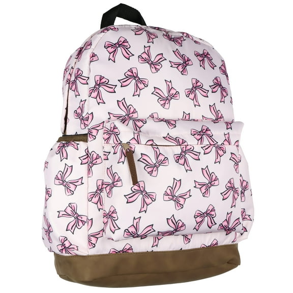 Pretty Pink Bows Coquette 16" Backpack with Faux Leather Bottom Travel School Book Bag for Daily Use