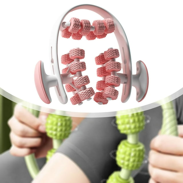 Colaxi Outil de Massage Musculaire à 24 Roues, Pince de Jambe Circulaire Polyvalente Réglable à 2 Niveaux pour Voyage et Musculation, Rose
