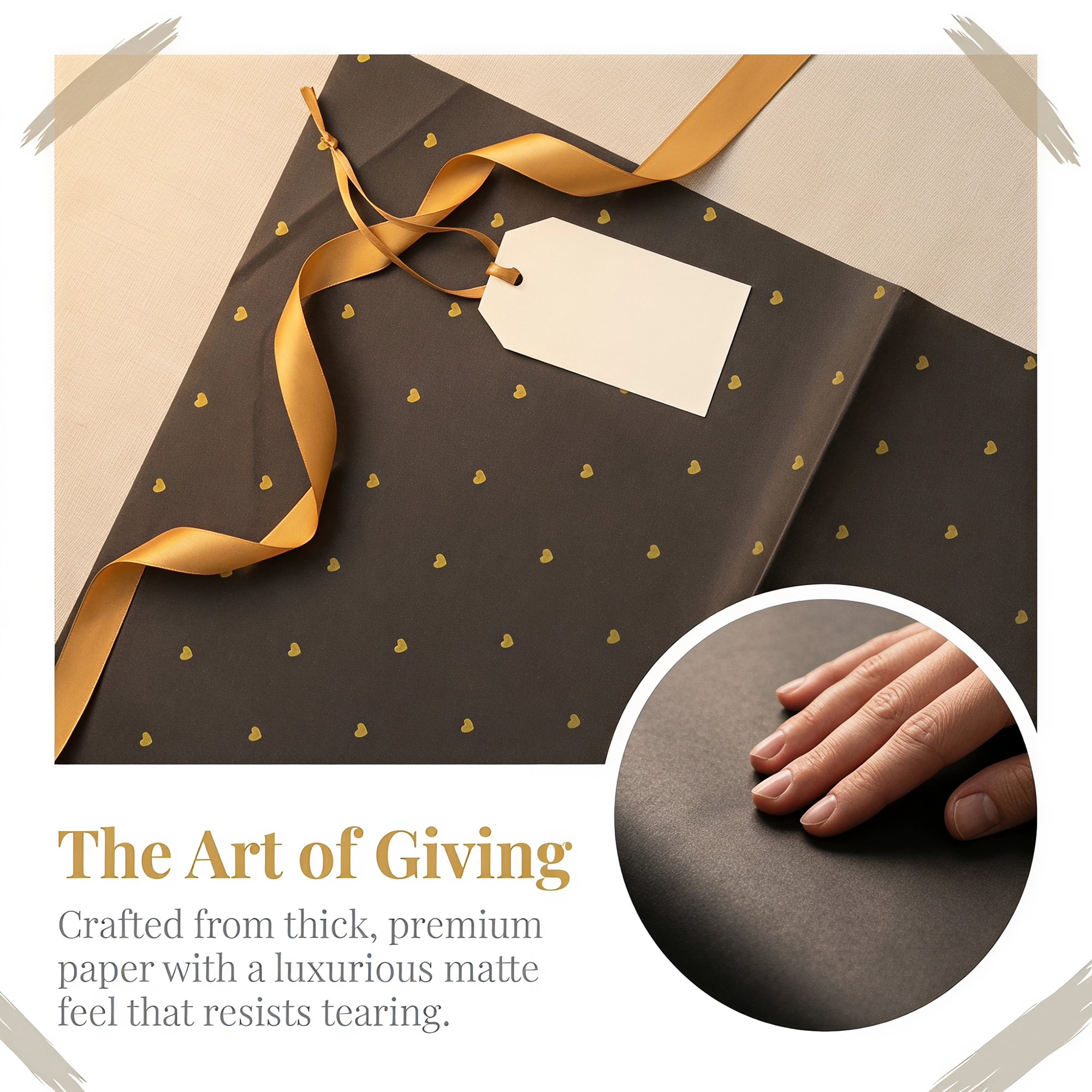 Unique Bargains 20Pcs Heart Pattern Gift Wrapping Paper Black Gold 27.6" x 19.7"