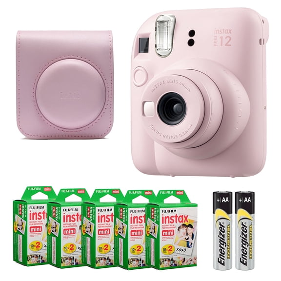Fujifilm Instax Mini 12 Camera (Blossom Pink)   Case   Instax Mini Instant Film (100 Sheets)