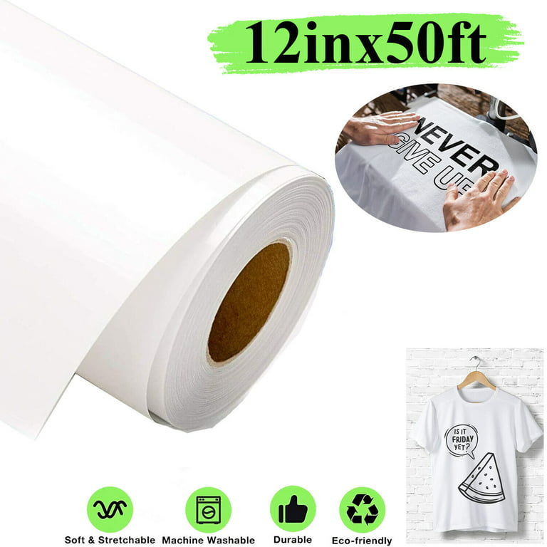  iVyne White Heat Transfer Vinyl - 12 x 25ft PU Iron On Vinyl  for Cricut & Silhouette Cameo - HTV Roll Easy to Cut & Weed for T Shirts,  Caps 