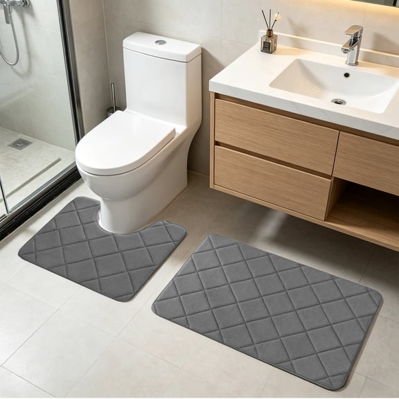 Bwomeauty Dorm Accessories, 2-Piece Bathroom Toilet Rug Set With U-Shape Non Slide Latexs Bath Mat Absorbent Quickly-Dry Floor Carpet For Toilet Shower Tub Washable, Women Gifts