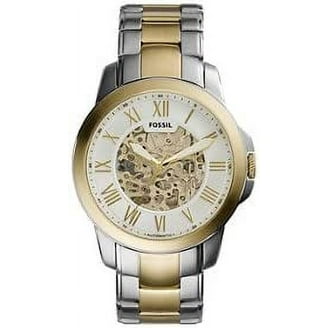 Fossil Men's Watch, Beige Dial, Stainless Steel Case, Leather