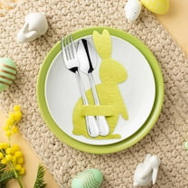 weibbin Easter Bunny Utensil Cutlery Set 4 Holders Bunny Shape Silverware Felt Pouch Bags Utensil Sleeve Pockets for Spring Wedding Birthday Table Place Settings Tableware Party Supplies