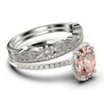 thumbnail image 2 of Gorgeous Minimalist 2.50 Carat Oval Cut Morganite And Diamond Moissanite Engagement Ring, Floral Wedding Ring, Two Matching Band in 925 Sterling Silver With 18k White Gold Plating, Gift For Her, 2 of 4