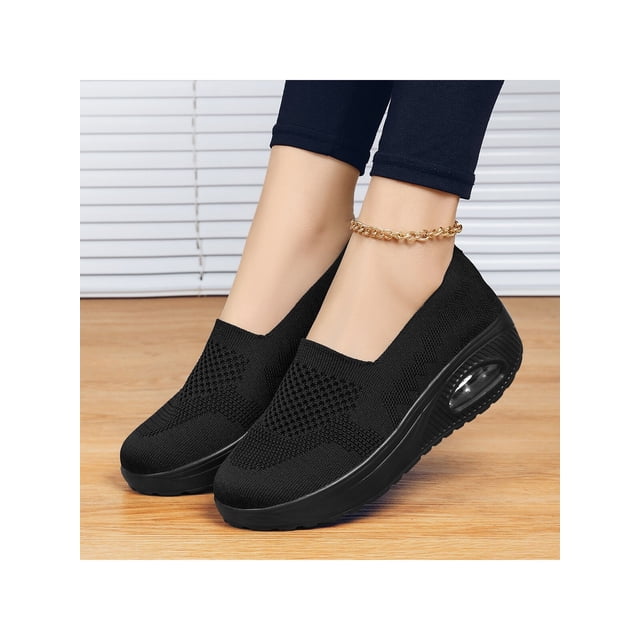 New Style Trendy Sports & Casual Square Dancing Shoes For Women, Comfortable Slip-on Design, Breathable Fabric, Thick Soles With Air Cushion And Incre